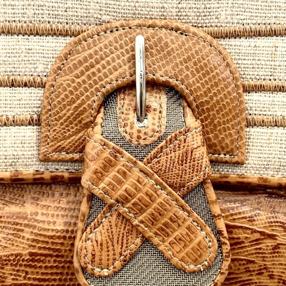 SHARIF Made in USA Python Leather & Fabric Crossbody Bag Brown/Beige EUC - Picture 8 of 14